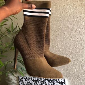 Steve Madden streetwear century green sock boots stiletto heels striped pointed